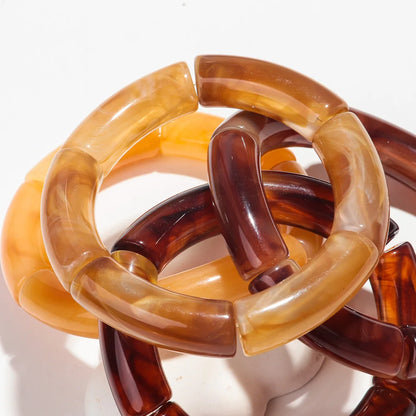 Fashion 4PCS Resin Amber Bamboo Bead Acrylic Elastic Bracelet Set — Trendy 2024 Handmade Bangles