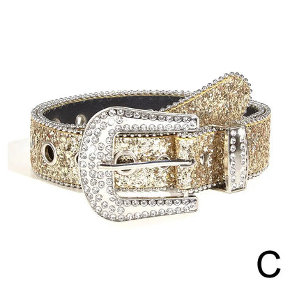 Skull Rivet Rhinestone PU Leather Belt – Trendy Solid Color Cowgirl & Cowboy Belt for Women & Girls