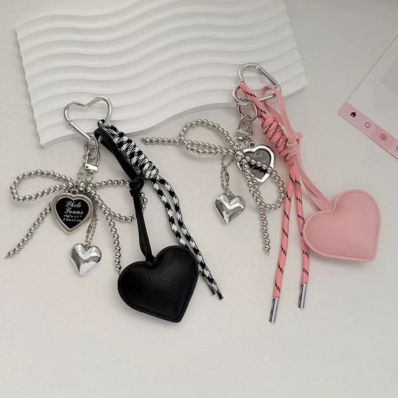 Bow Bag Keychain - Heart Charm Phone Strap Braided Pendant