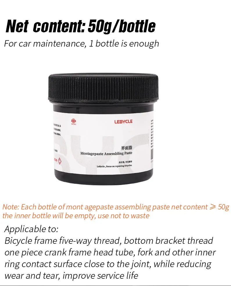 Lebycle Bicycle Interface Grease – Mountain & Road Bike Assembly Paste, Anti-Abnormal Noise Lubricant for Tower Base Hub Shaft