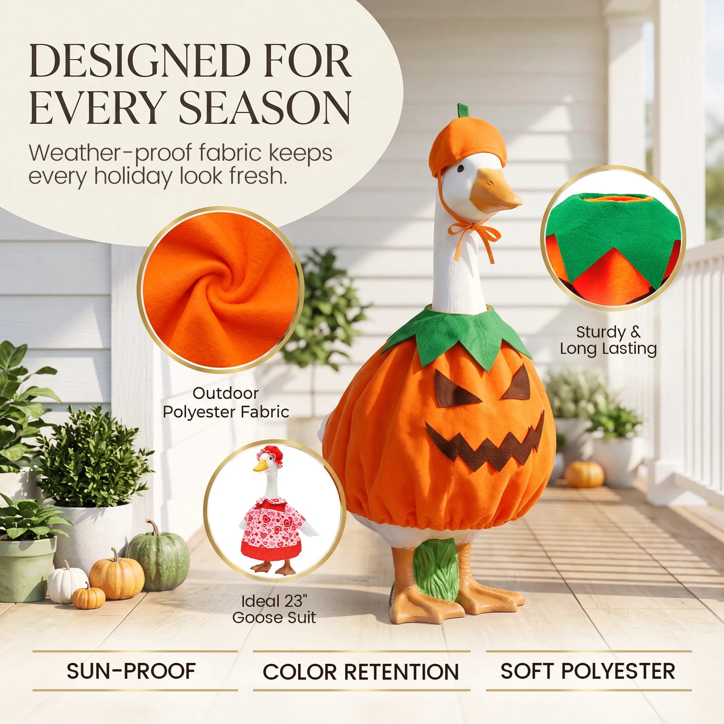 23-Inch Porch Goose Outfit - Seasonal Skirt, Hat & Clothes for Lawn Goose Statue Decoration