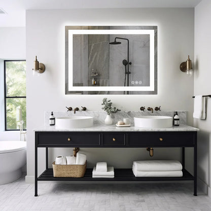 36"x24" LED Bathroom Vanity Mirror – Wall-Mounted Tempered Glass with Front & Backlight, Memory Function for Living Room
