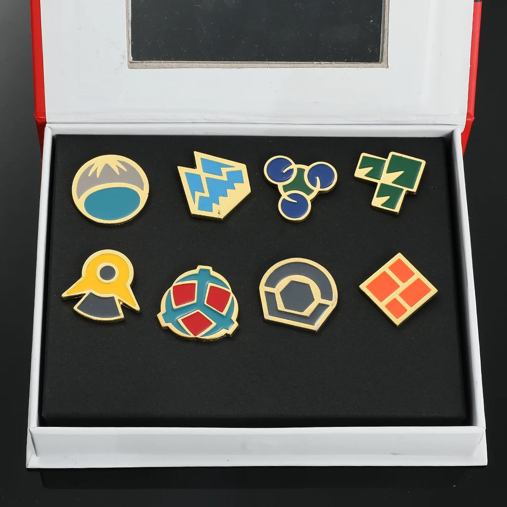 Pokémon Gym Badges Box Set – Kanto, Johto, Hoenn, Sinnoh, Unova, Kalos & Orange Islands Region Pins and Brooches