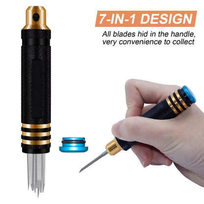 Model Chisel Cutting Tool Set with 7 Blades for Gundam Resin, RC Car & Drone Repair Engraving Scribe Hobby Craft Knife