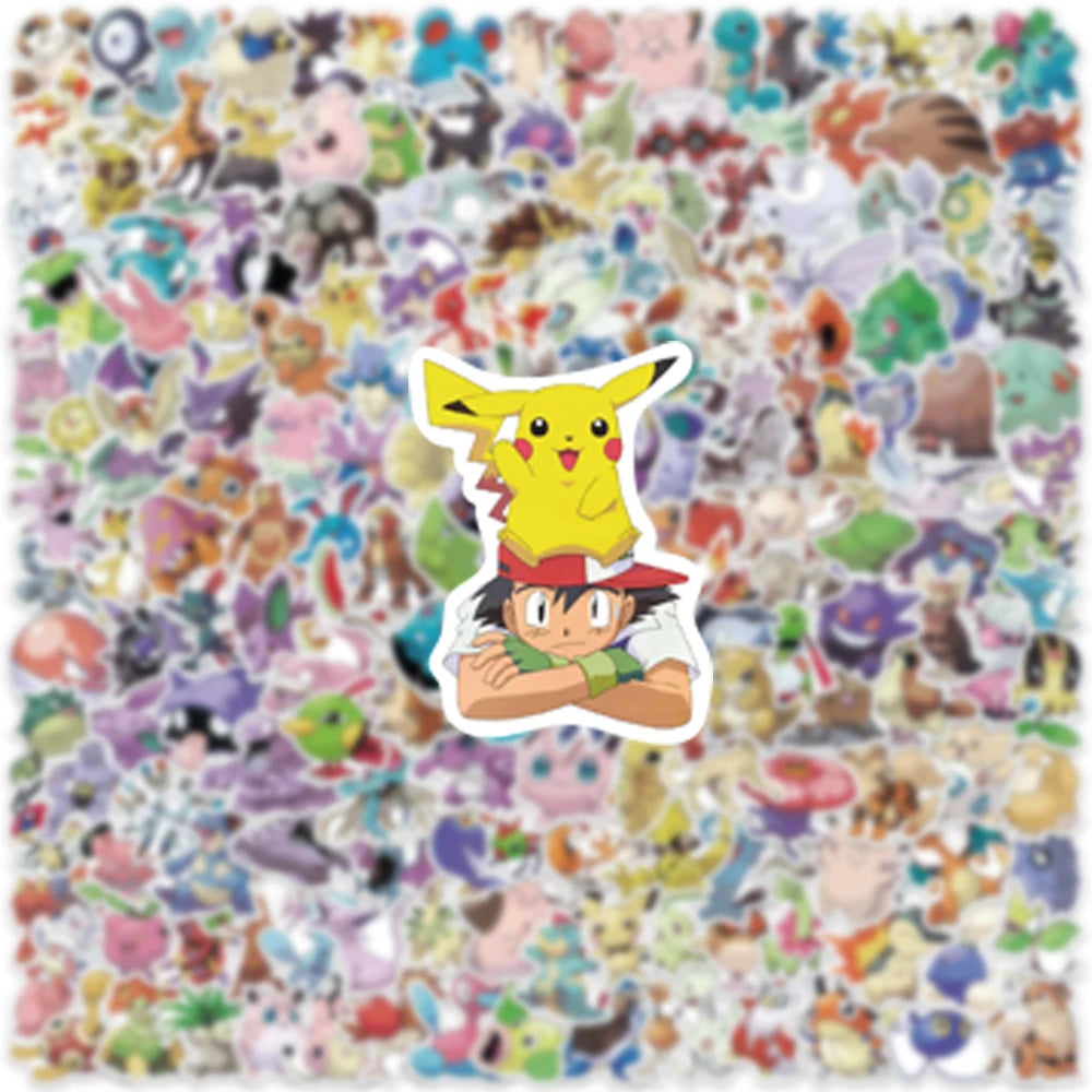 Pokemon Pikachu Kawaii Stickers – Waterproof Cartoon Decals for Laptops, Cars, Skateboards, Phones & Luggage (100/200/300 Pcs)