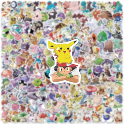 Pokemon Pikachu Kawaii Stickers – Waterproof Cartoon Decals for Laptops, Cars, Skateboards, Phones & Luggage (100/200/300 Pcs)