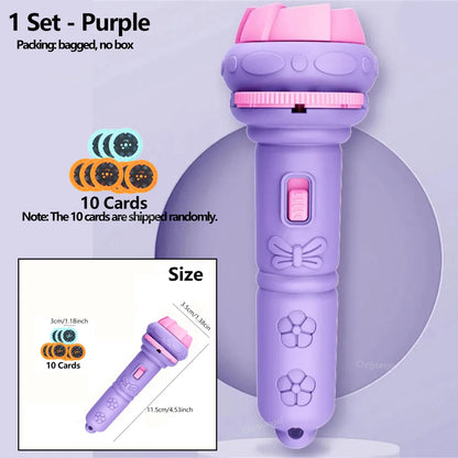 Kids Projector Flashlight Toy - 10 Cards 80 Cartoon Patterns Educational Bedtime Gift for Toddlers
