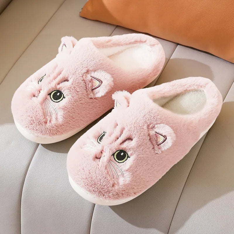 Cute Cat Plush Slippers - Fluffy Winter Indoor Home Shoes for Women & Men with Cozy Furry Design