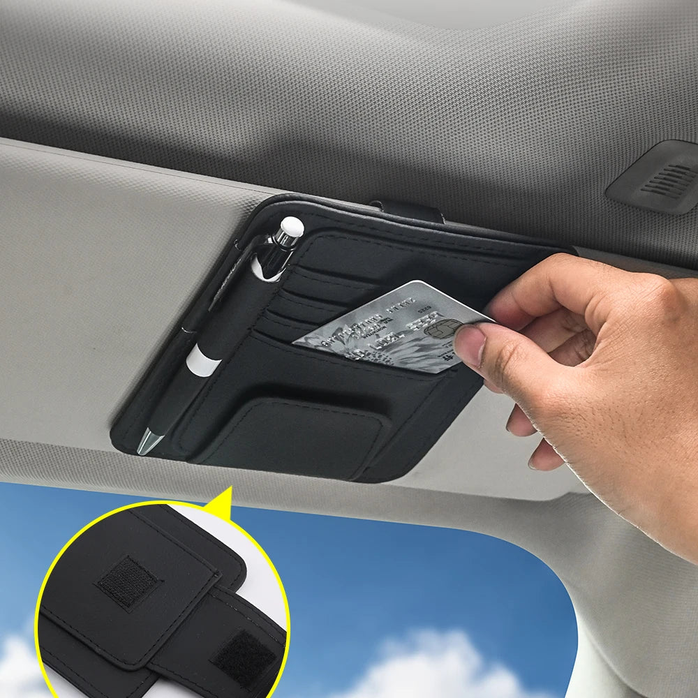 Car Visor Organizer – Multi-Pocket Pouch Bag for Cards, Glasses & Storage, Scratch-Resistant Auto Visor Holder for Car Interior