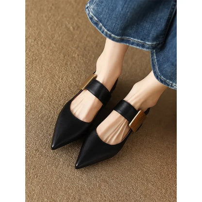 2023 Spring Women’s Suede High Thick Heel Pumps – Black & Apricot Square Toe with Metal Decoration, Elegant Lady Shoes