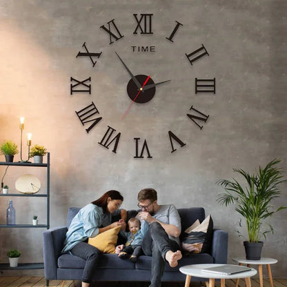 Large 3D DIY Silent Wall Clock — Simple Modern Punch-Free Wall Sticker in Black, Gold, or Silver