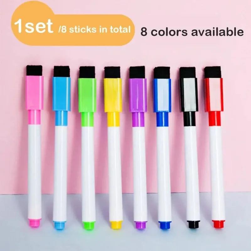 8pcs Magnetic Whiteboard Markers - Erasable Color Pens with Numbering for Office, School & Teaching Supplies