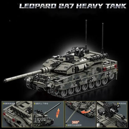 Military Tank Building Blocks Set - Leopard 2A7 Heavy Tank Model Bricks Toy for Boys, Adults & Christmas Gifts