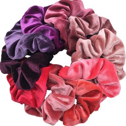 10/6/1Pcs Velvet Hair Scrunchies Set for Women – Solid Color Elastic Ponytail Hair Bands & Headband Accessories (Black Pack)
