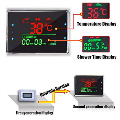 LED Light Bathroom Shower Faucet Set - Rainfall Shower Panel System with Temperature Display, Water Mixer Tap, and SPA Massage Feature