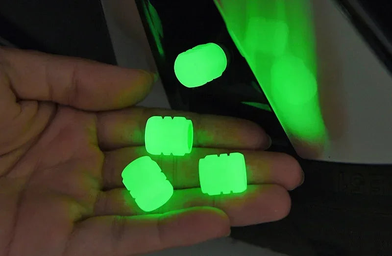 12Pcs Luminous Valve Stem Caps - Fluorescent Night Glowing Wheel Hub Caps for Motorcycle, Bicycle and Car Tyres