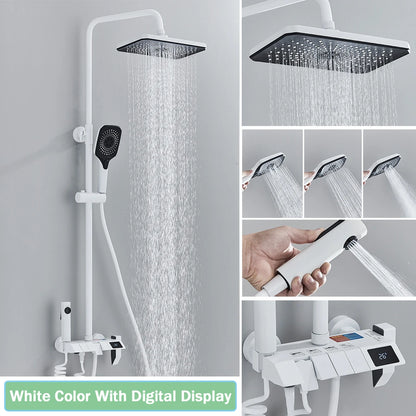 Rozin Black Smart Digital Display Shower Faucet Set - Piano Style Rainfall Bathroom System with Grey Digital Mixer Tap & Bidet Shower