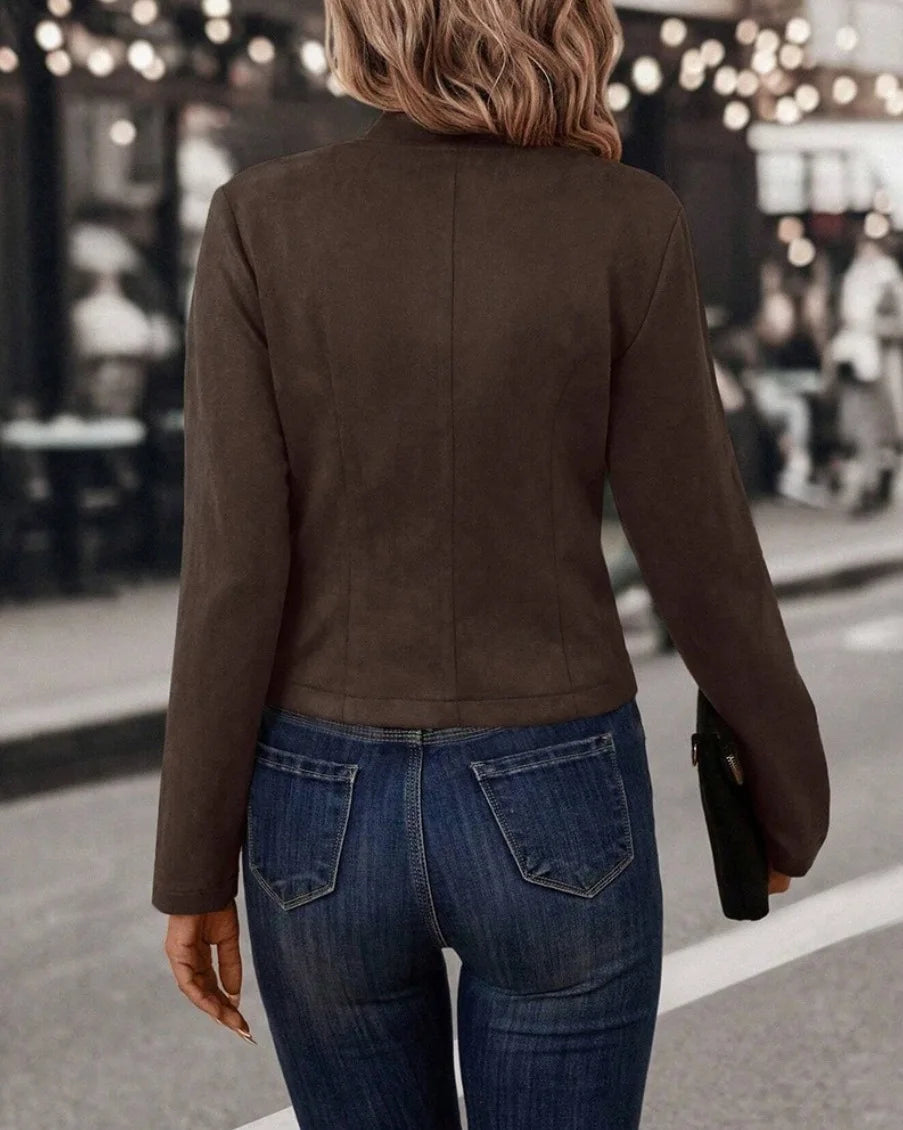 Vintage Women's Black Double-Breasted Jacket Coat – Casual Long-Sleeve Deerskin Fashion for Fall & Winter