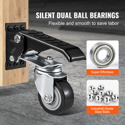 SucceBuy 4PCS Retractable Caster Wheels - 2.5" 360° Swivel Adjustable Side Mount Wheels for Workbenches & Tables
