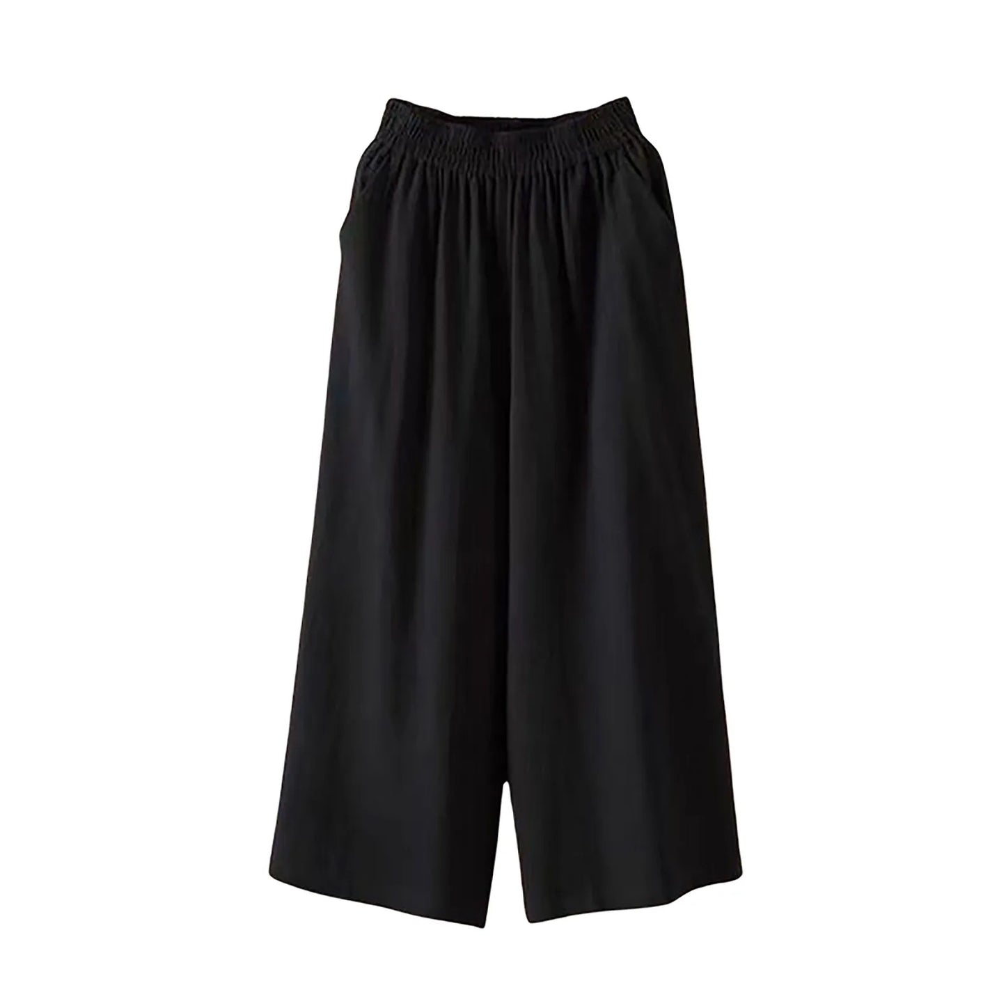 Women’s Casual Wide-Leg Pants – Lazy Style High-Waist Cropped Capris with Pockets, Lightweight & Loose Fit
