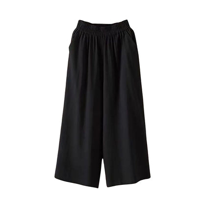 Women’s Casual Wide-Leg Pants – Lazy Style High-Waist Cropped Capris with Pockets, Lightweight & Loose Fit