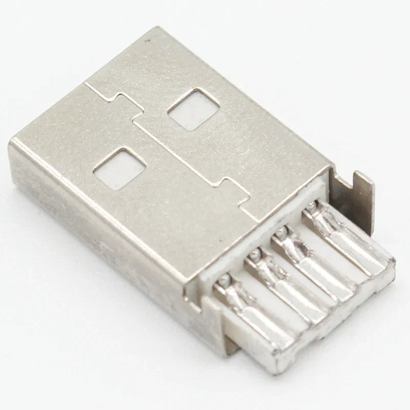 10-Pack USB 2.0 Type-A Male Connector Kit - 4 Pin Solder Assembly Plug Adapter for Data Connection