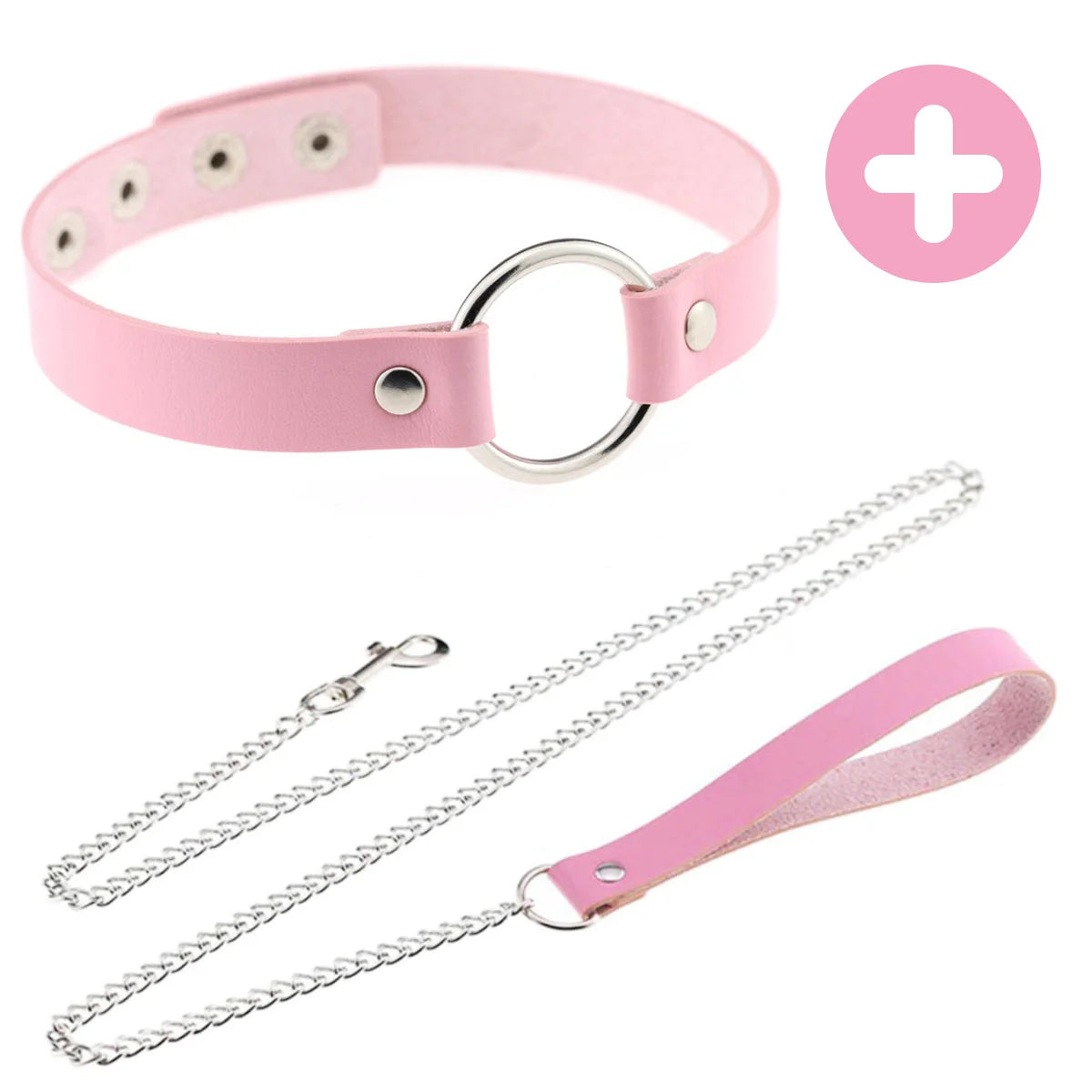 Pink Gothic Punk Collar Necklace - Cute Adjustable Couple Role-Play Choker with Matching Lanyard, Gift for Her