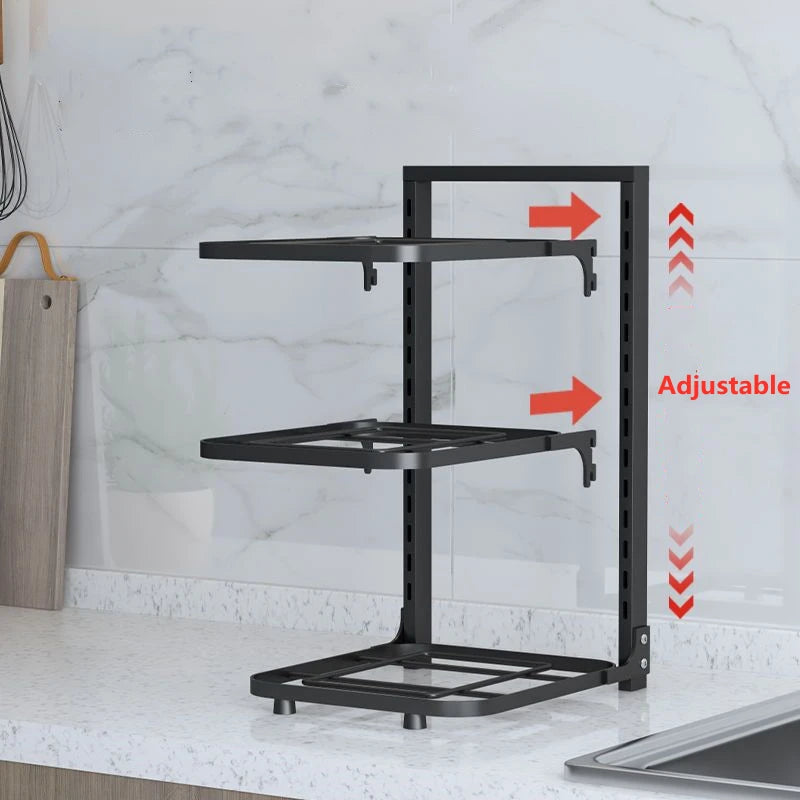 Adjustable Multi-Layer Pot Storage Rack: Kitchen Sink Shelf for Household Cabinet Organization - Pot Holder and Frying Pan Bowl Organizer