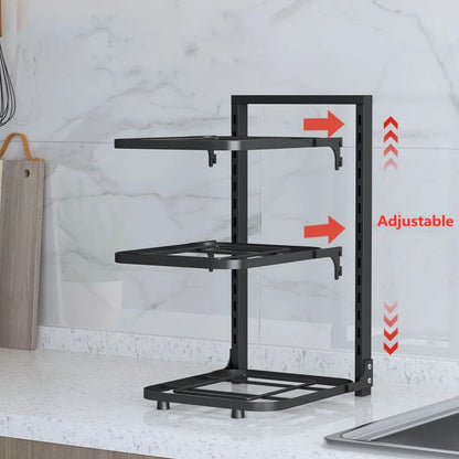 Adjustable Multi-Layer Pot Storage Rack: Kitchen Sink Shelf for Household Cabinet Organization - Pot Holder and Frying Pan Bowl Organizer