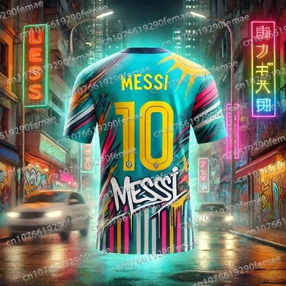 Men's Messi Pattern Printed Football Shirt – Breathable, Sweat-Wicking, Quick-Drying Sports T-Shirt