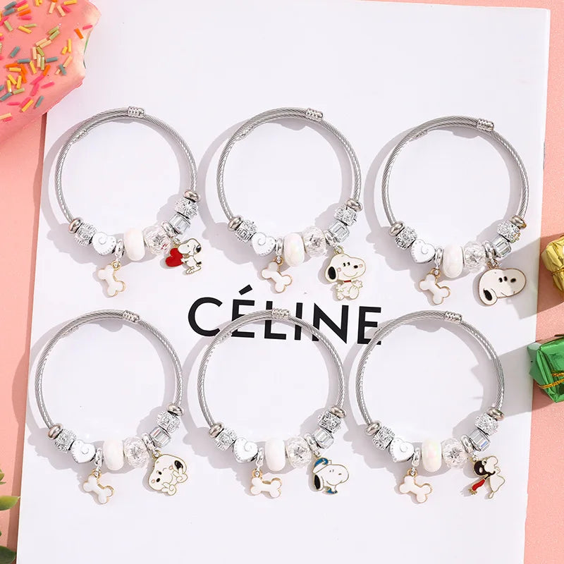 Snoopy Cartoon Bracelet – Adjustable Fashion Wristband for Kids & Adults, Cute Jewelry Gift