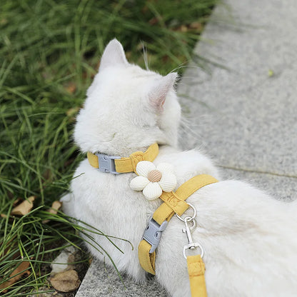 Adjustable Cat & Small Dog Harness with Leash – Breathable Pet Walking Strap Set