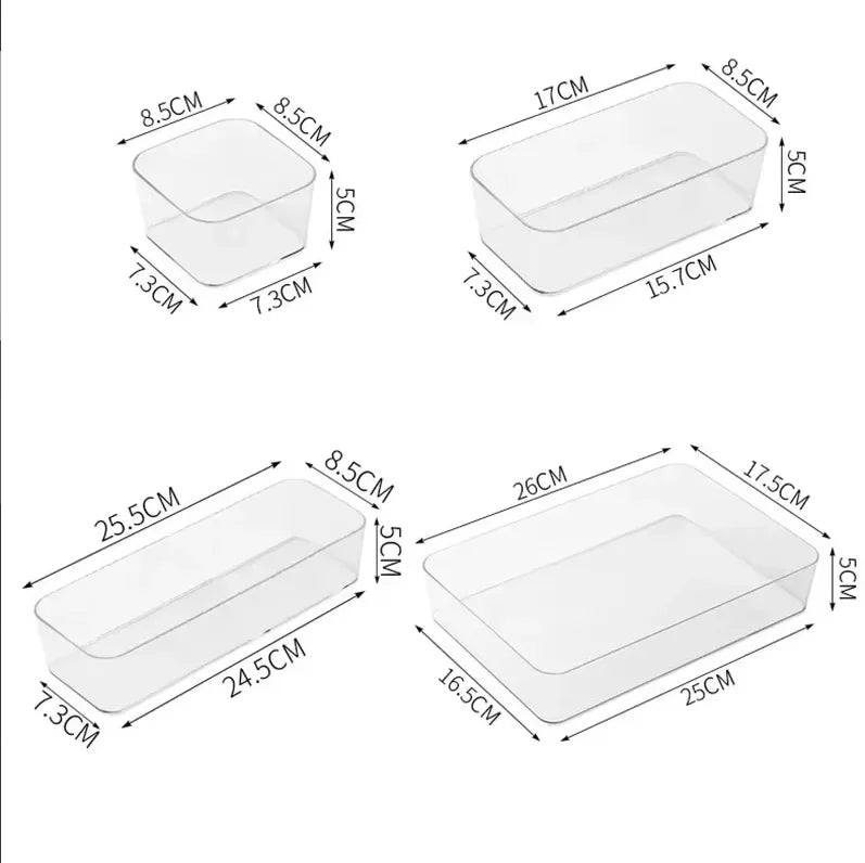 Transparent Plastic Storage Box – Desk Organizer Container for Jewelry, Makeup, and Drawer Organization