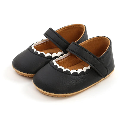 Meckior Baby Boys & Girls Shoes - Infant Leather with Rubber Sole, Anti-Slip Toddler First Walkers, Newborn Princess Crib Shoes