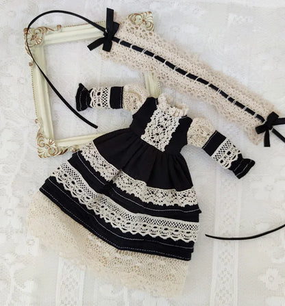 Blythe Doll Clothes – Wine Red & White Princess Dress with Lace for YMY, Licca, Azone OB24/OB27 Dolls