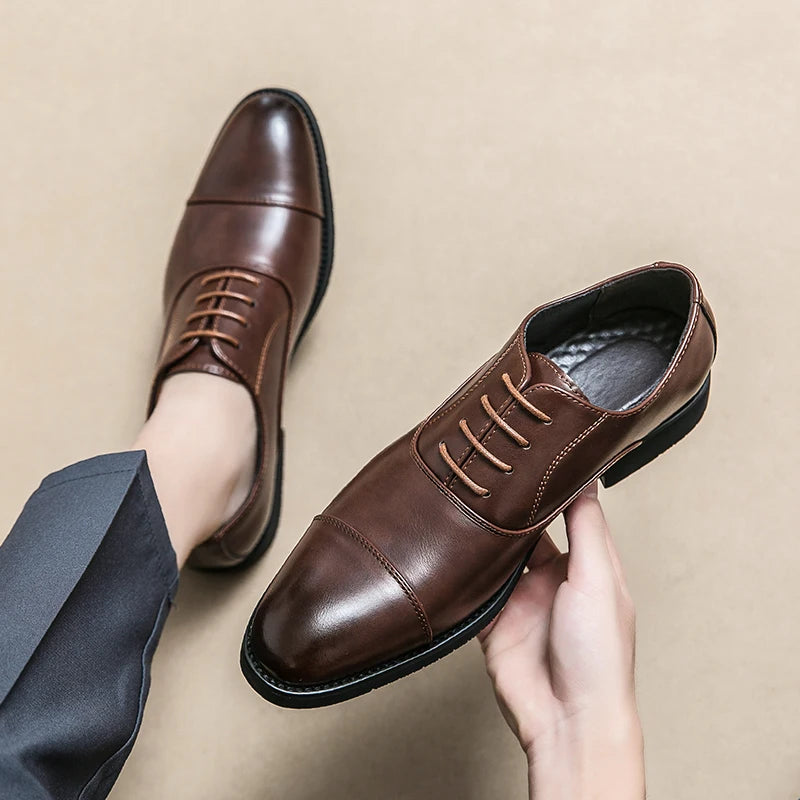 Men’s Luxury Leather Dress Shoes — Comfortable Pointed Business & Wedding Shoes Black