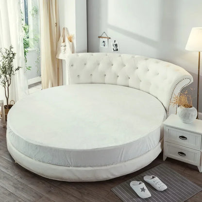 Coral Velvet Round Bed Sheet - Soft Flannel Winter Fitted Sheet for 200-220cm Round Beds, Pillowcase Not Included
