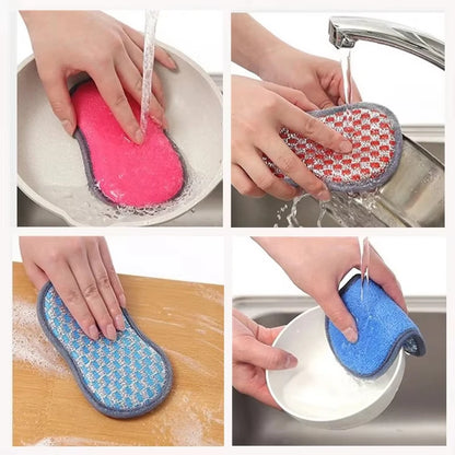 Double-Sided Kitchen Cleaning Sponges - Dishwashing Scrubber Pads & Reusable Scouring Tools