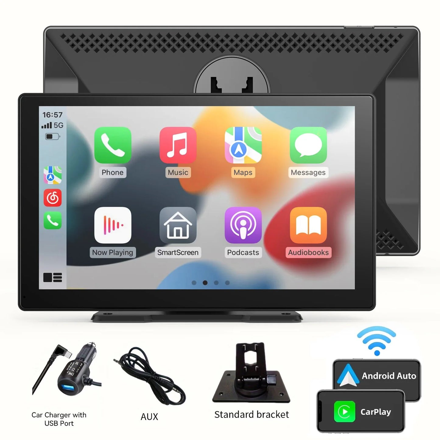 Portable Wireless CarPlay Screen - Universal Android Auto Touchscreen Car Stereo System