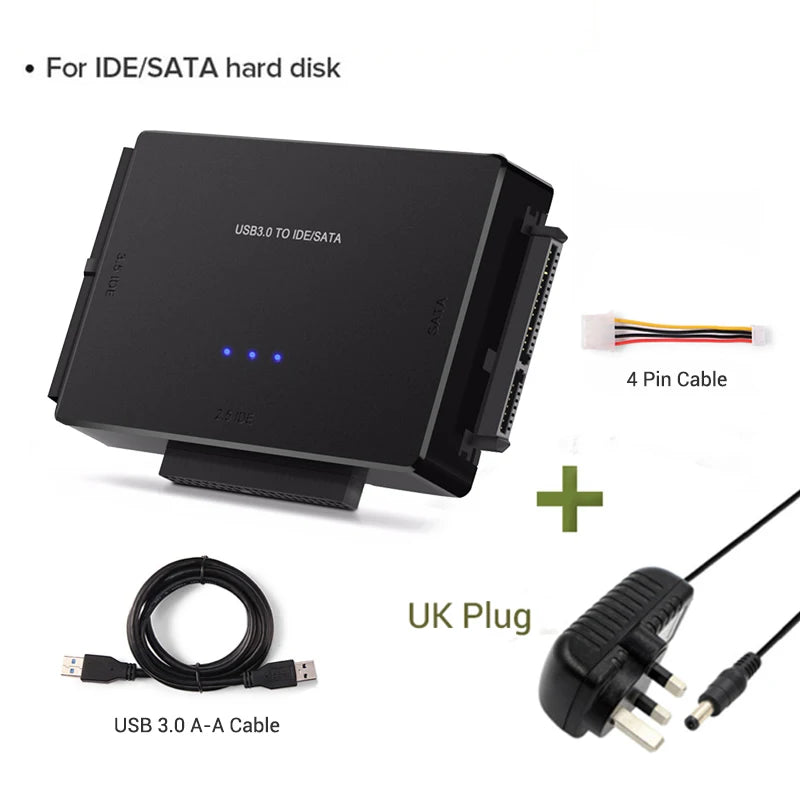 USB 3.0 to SATA IDE Adapter Cable – 3-in-1 Converter for 3.5/2.5 inch HDD/SSD, CD/DVD ROM, CD-RW