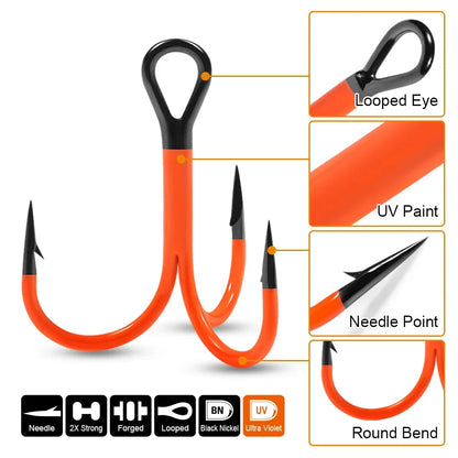Spinpoler Flame Treble Fishing Hook – UV-Active Violet Paint, 2X Strong Hi-Carbon Steel for Soft Bait & Swimbait Tackle, #1, #1/0, #2/0