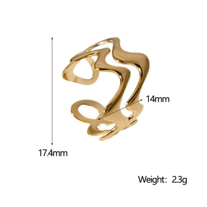 Stainless Steel Irregular Wave Adjustable Ring – Creative Gold Statement Jewelry for Women & Men