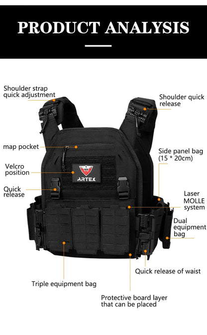 New 6094 Combat Vest – Quick Detachable Light Laser Cut Tactical Gear, Black Airsoft Carrier for Combat Equipment