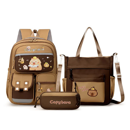 Kawaii Capybara School Backpack Set – Cute Girls Casual Daypack, Kids Bookbag & Travel School Bag Set