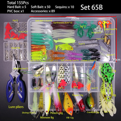 FFLYBG Mixed Fishing Lure Set with Box – Soft & Hard Bait Kit Including Minnow, Metal Jig Spoon & Crankbait for Bass and Pike Fishing Tackle Kit