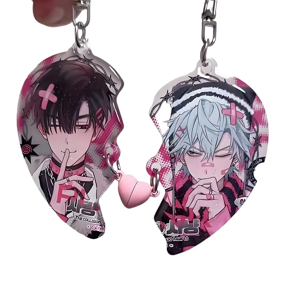 ALIEN STAGE Anime Heart-Shaped Keychain - Till and Ivan Magnetic Acrylic Pendant, Cute Bag Charm and Cartoon Gift