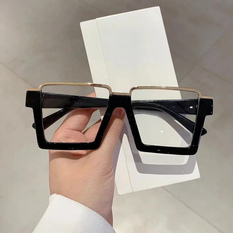KAMMPT Oversized Square Glasses for Women – Stylish Semi-Metal Frame Eyeglasses, Vintage Design Blue Light Blocking Fashion Eyewear