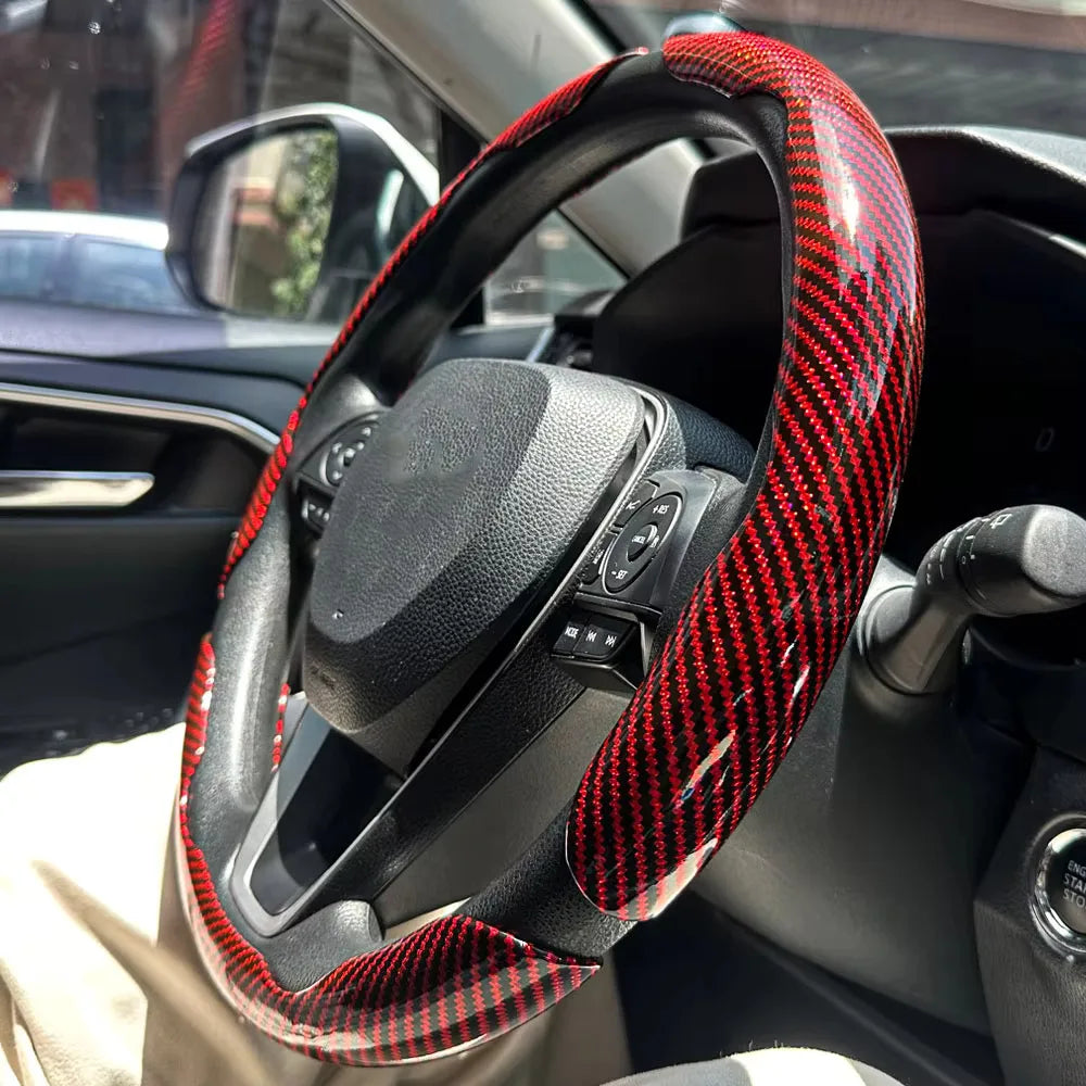 3-Piece Carbon Fiber Silicone Steering Wheel Cover Set – Non-Slip Round Wheel Protectors with Leather-Style Finish for Cars