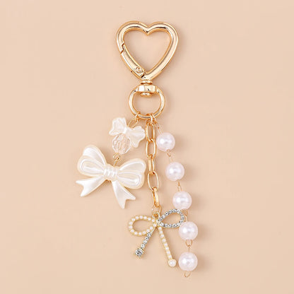 Cute Bowknot Heart Keychain - Crystal Pearl Pendant Charm for Women, Girls & Handbag Decoration