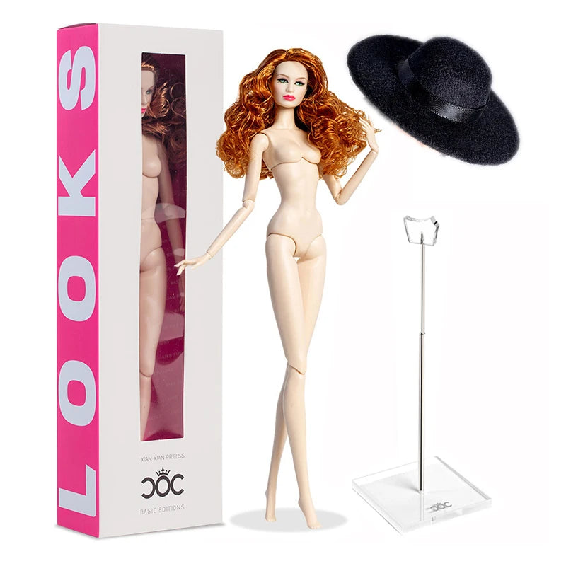 32cm Supermodel Doll with Stand – White Skin Fashion Doll with Woolen Hat, Trendy DIY Toy & Collector Gift